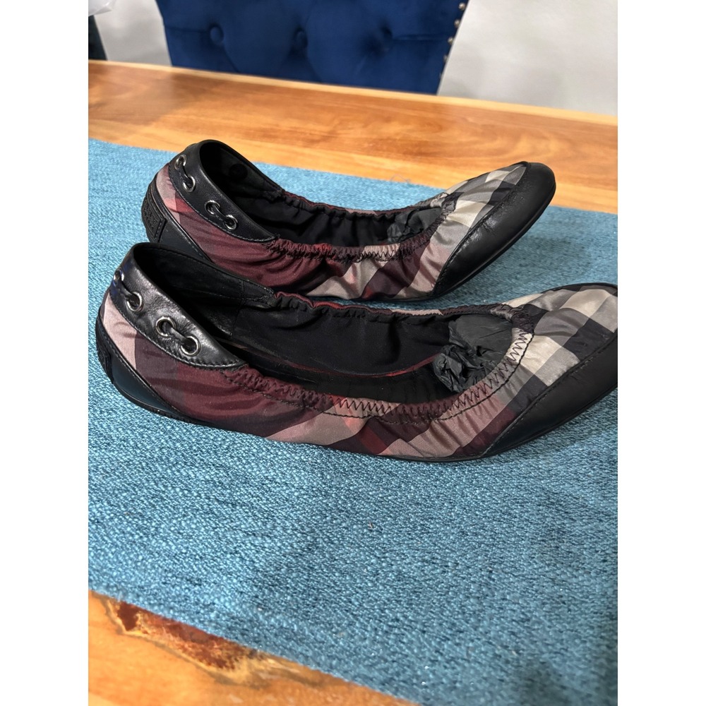 Burberry Winter Claret House Check Nylon Ballet Flats Size 40 EUR 9 US - Picture 5 of 7
